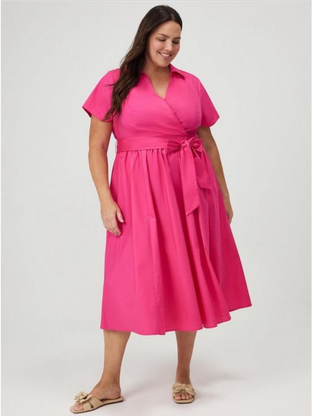 Torrid Cotton Poplin Surplice Midi Dress Size 00/US10 Beetroot Purple (Pink) NWT - Picture 2 of 16